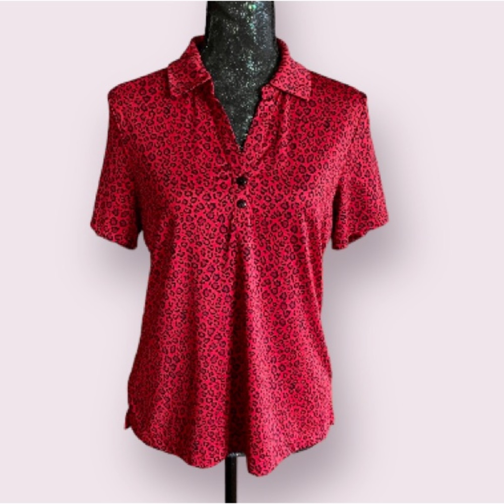 EP Pro Tour Tech Red and Black Leopard Print Golf Polo Top